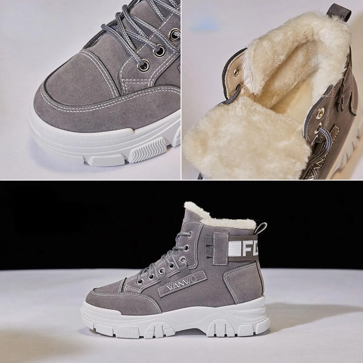 Stivali da neve da donna Sneakers scarpe con plateau suola spessa peluche stivali invernali caldi alla caviglia per donna Botas