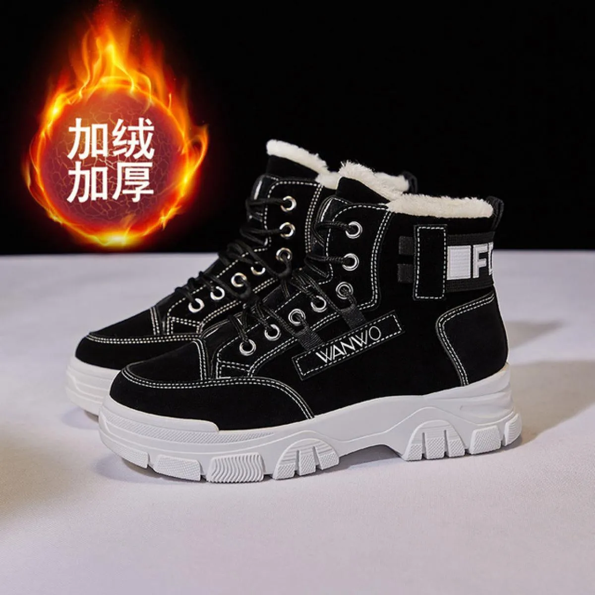 Stivali da neve da donna Sneakers scarpe con plateau suola spessa peluche stivali invernali caldi alla caviglia per donna Botas