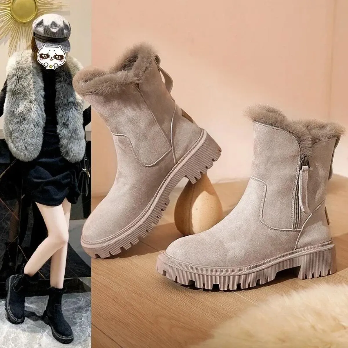 Stivali da neve Donna 2023 Stivali invernali caldi firmati con plateau Gladiatore Antiscivolo Appartamenti corti in peluche Scar