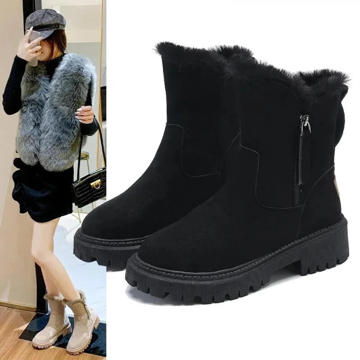Stivali da neve Donna 2023 Stivali invernali caldi firmati con plateau Gladiatore Antiscivolo Appartamenti corti in peluche Scar