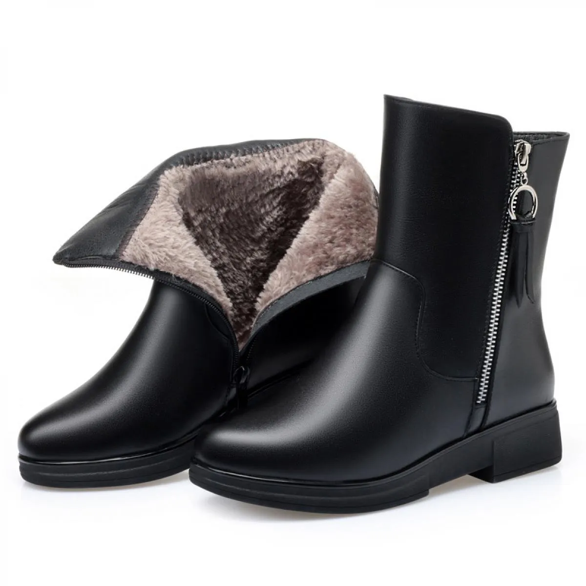 Stivali da neve in peluche caldi di grandi dimensioni casual da donna Stivali invernali in pelle di mucca Scarpe da donna in cot