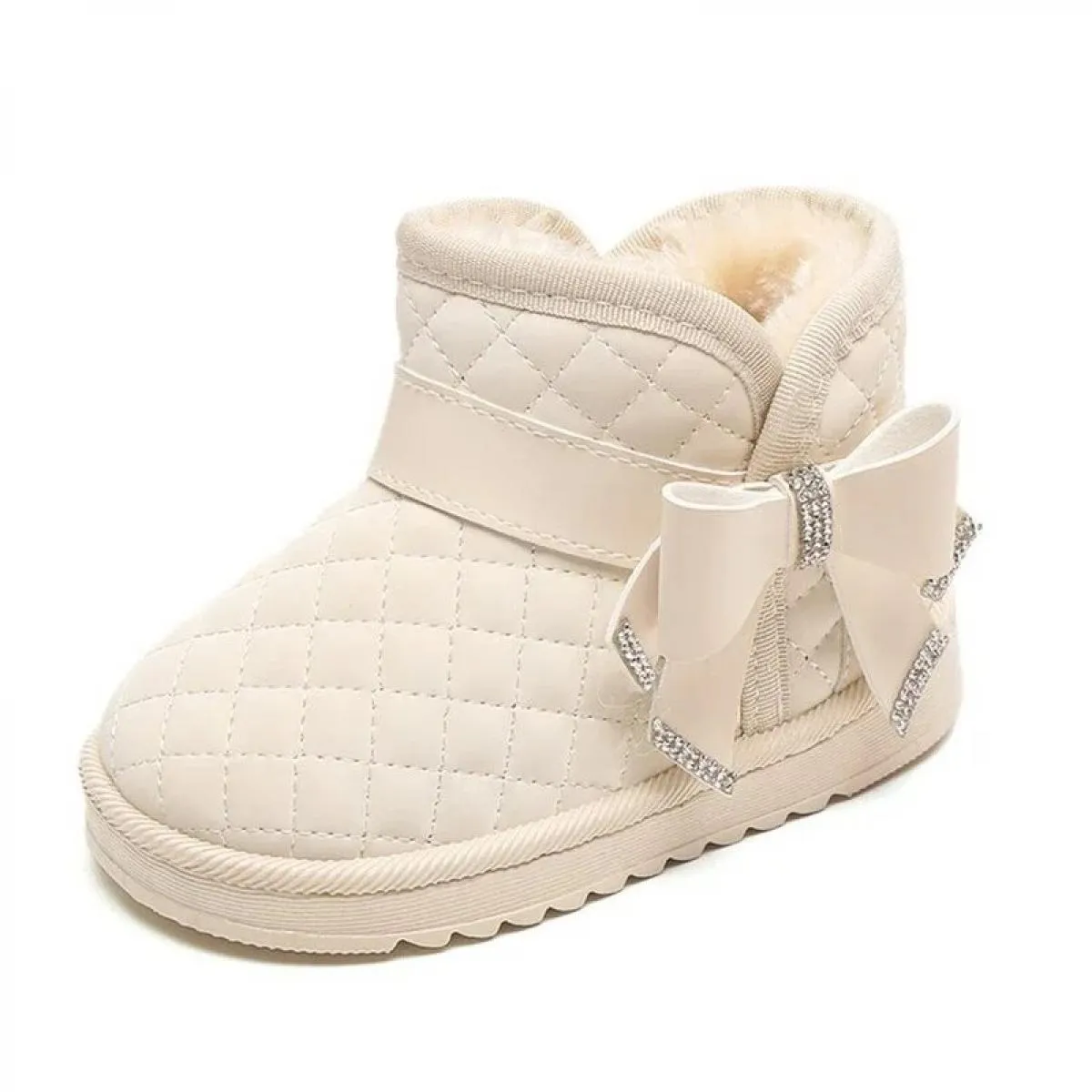 Stivali da neve per bambini invernali con fiocco in cristallo Scarpe da principessa per ragazze Stivali per bambini comodi e cal