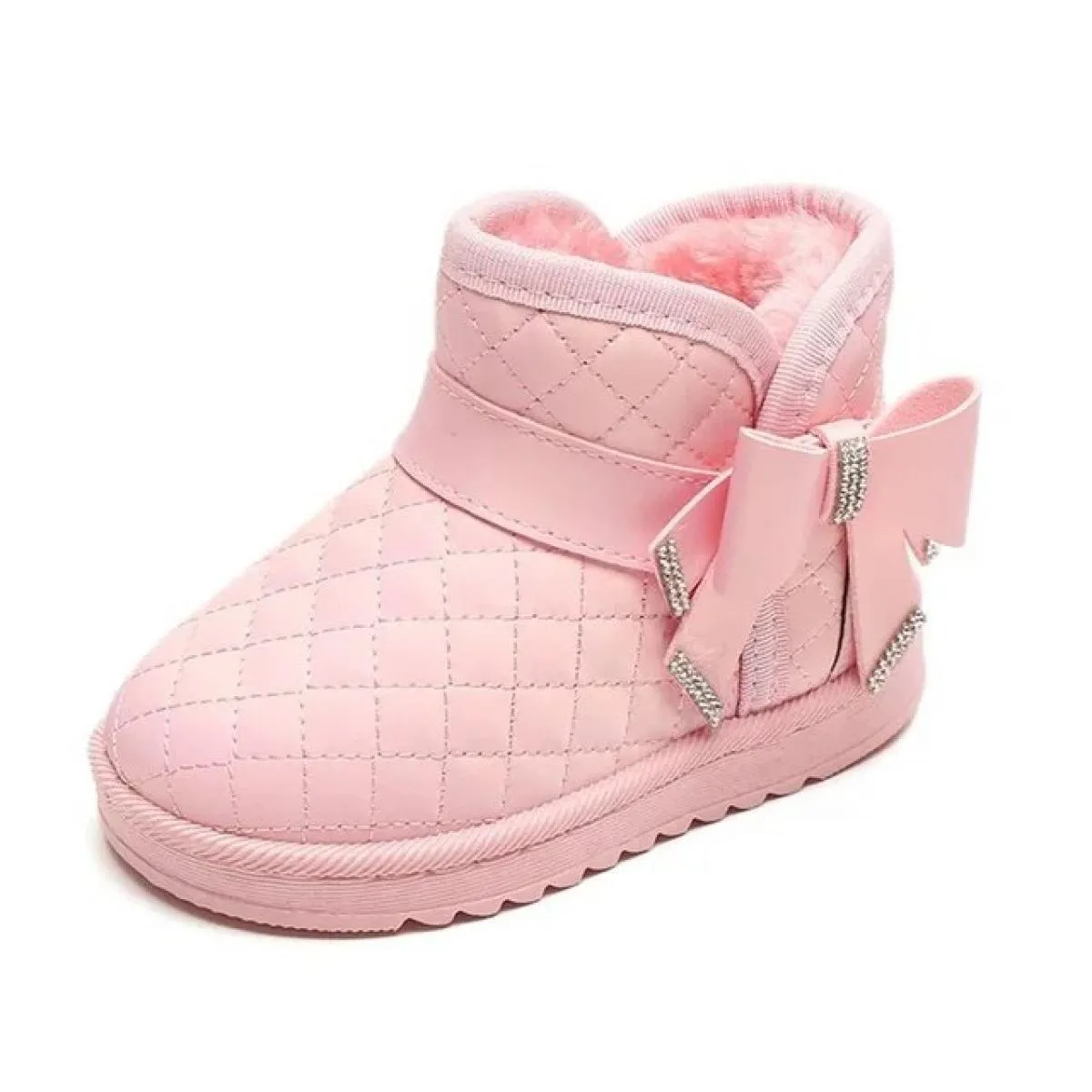 Stivali da neve per bambini invernali con fiocco in cristallo Scarpe da principessa per ragazze Stivali per bambini comodi e cal