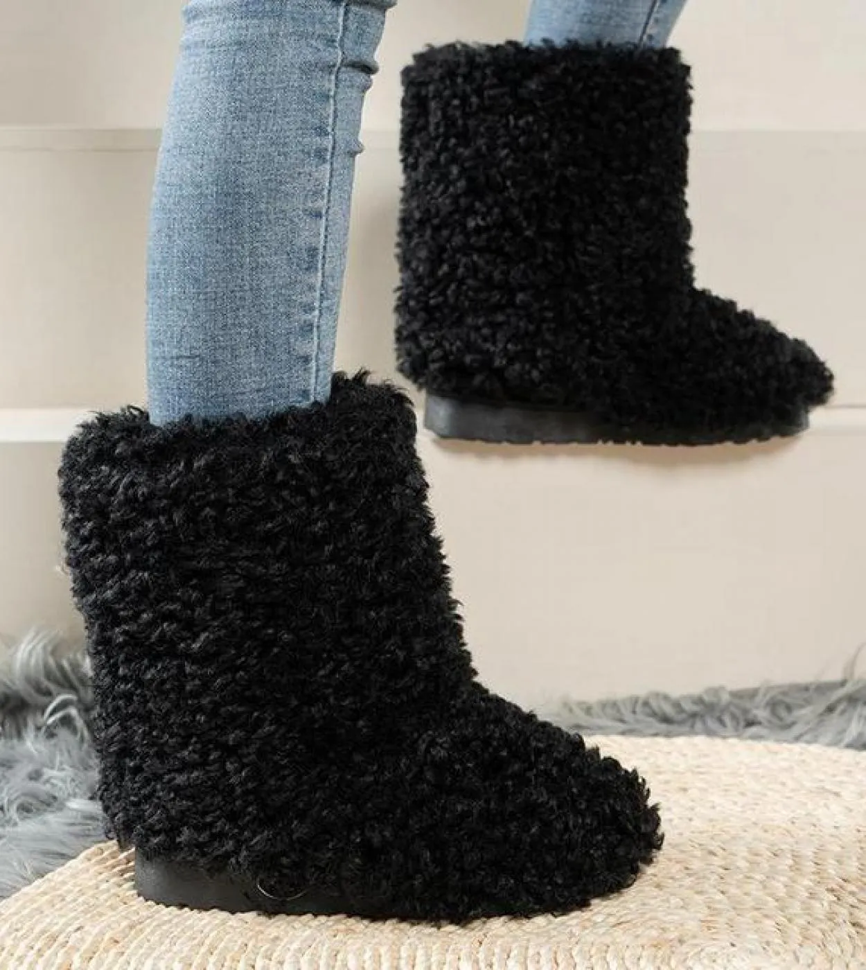 Stivali Invernali Donna Stivali Da Neve Donna Scarpe Metà Polpaccio Velluto Pelliccia Caldo Laides Caldo Cotone Imbottito Doposc