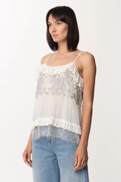 Top plissettato con pizzo e rouches NEVE