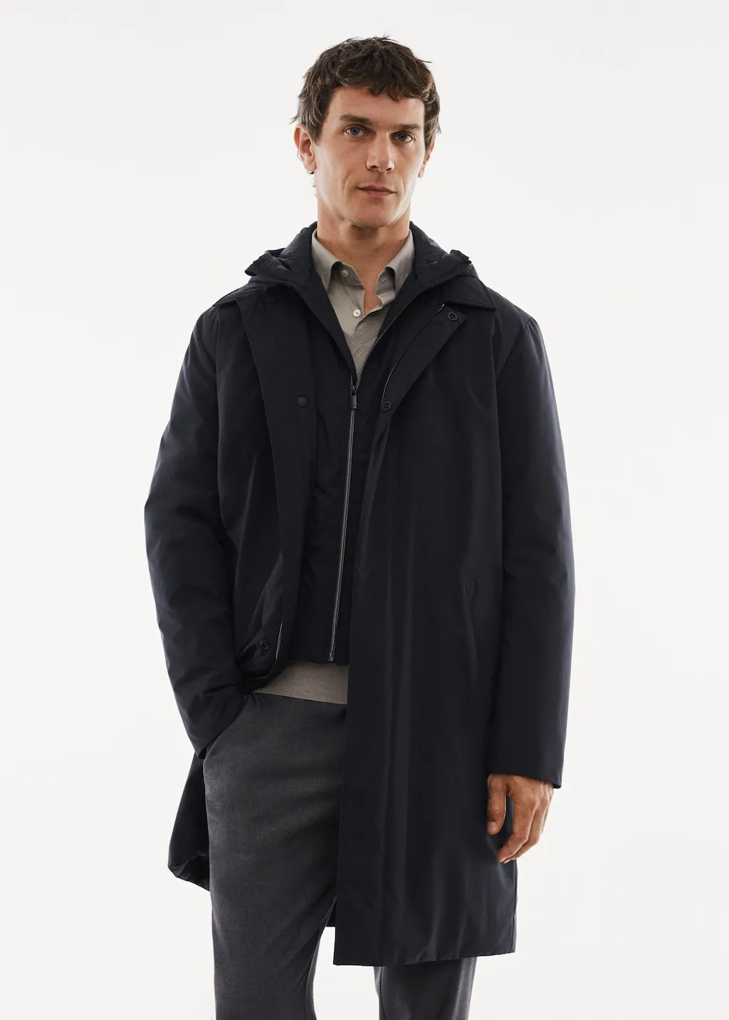 Trench cappuccio water-repellent