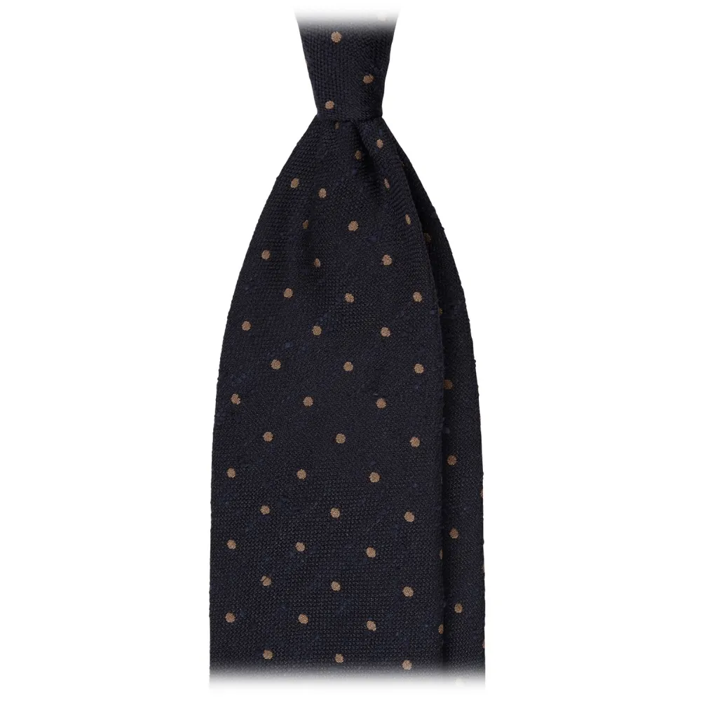 Viola Milano - Cravatta in Granatina/Shantung a Pois - Navy/Caffe - Handmade in Italy - Luxury Exclusive Collection